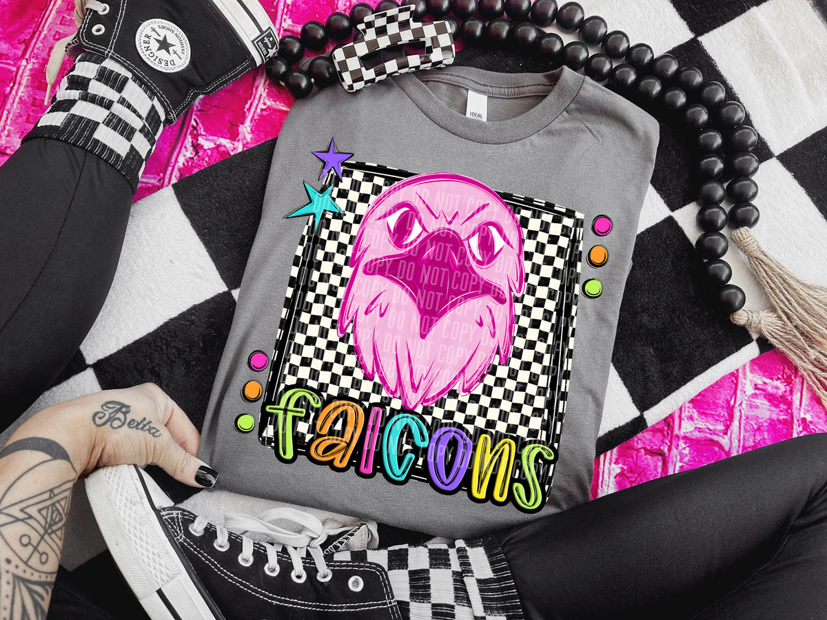 Checkered Preppy Bright Falcons Pink (Caplinger) DTF transfer