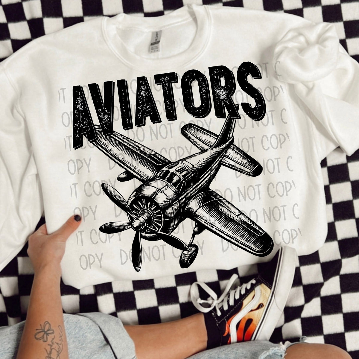 Aviators black/white outline DTF transfer