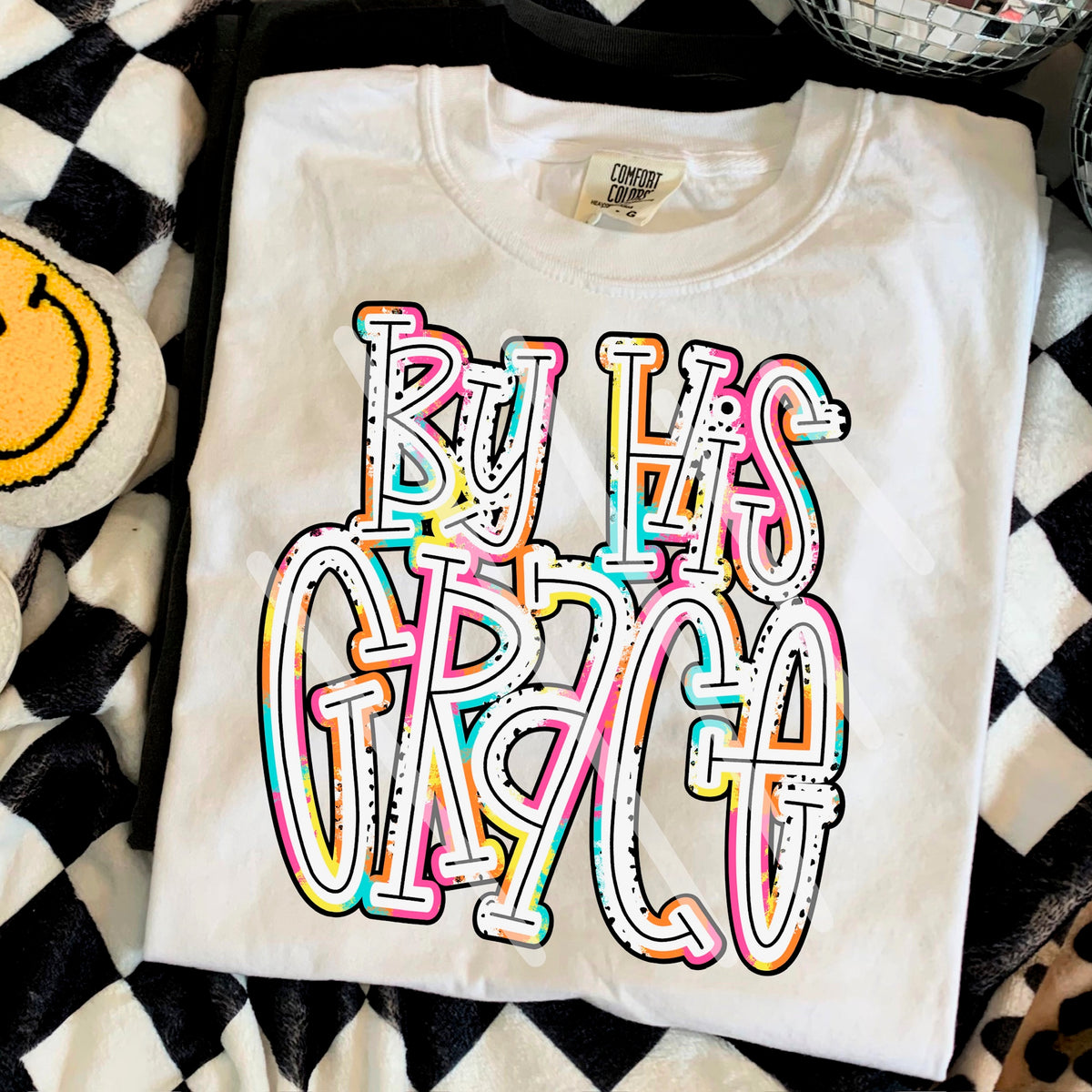 By His Grace (colorful Dalmatian font) 110661 DTF transfer