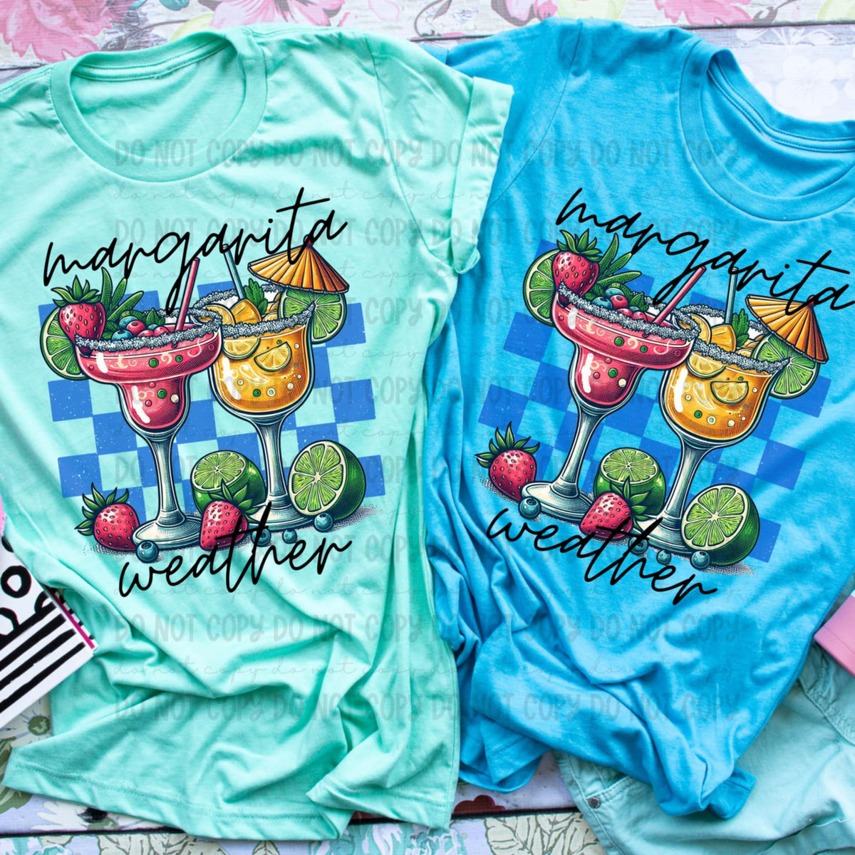 Margarita weather blue checkered (REVEL) 98924 DTF transfer