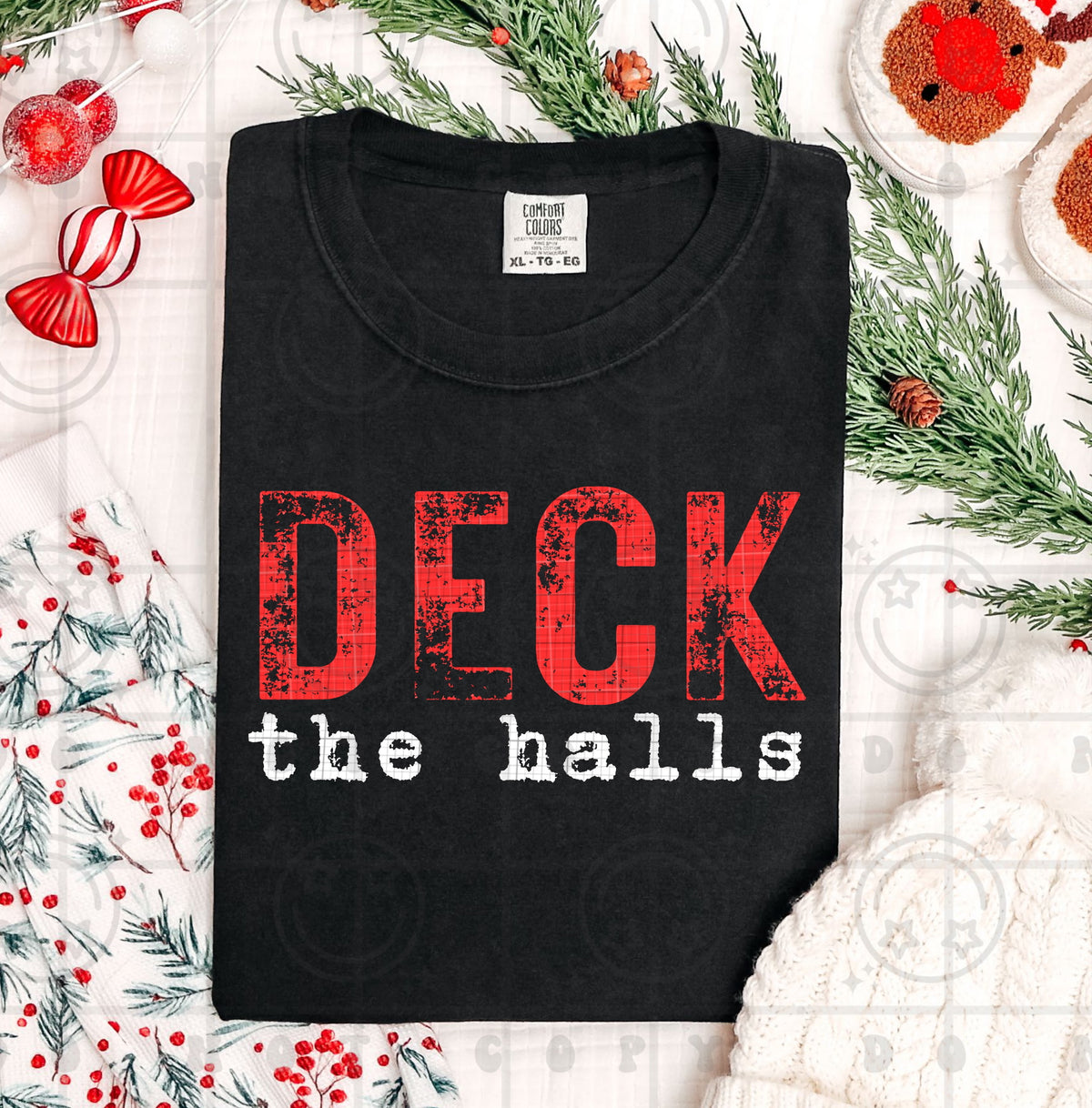 Deck the Halls red and white (HW) DTF Transfer