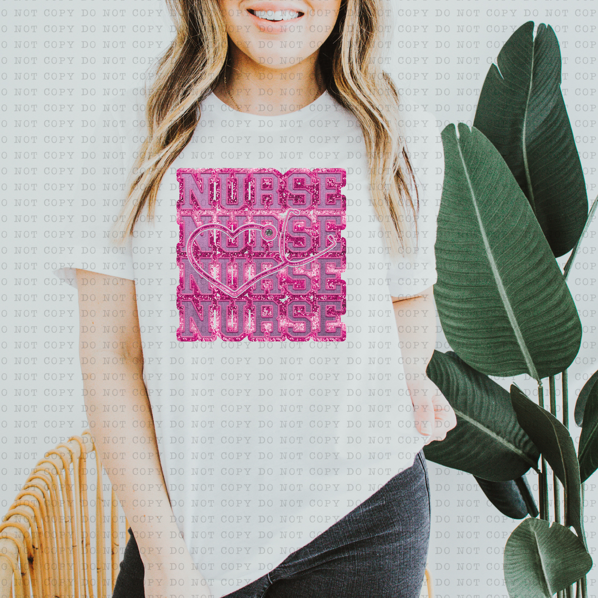 Nurse (pink, stacked, glitter) 3518 DTF TRANSFER