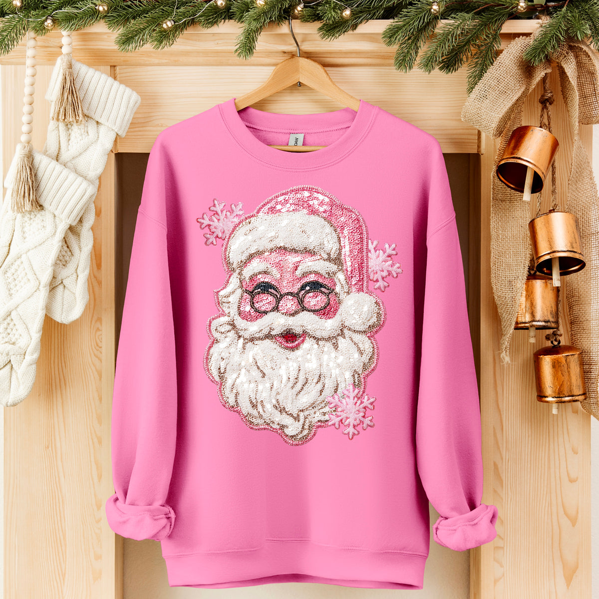 Pink faux sequin Santa DTF transfer