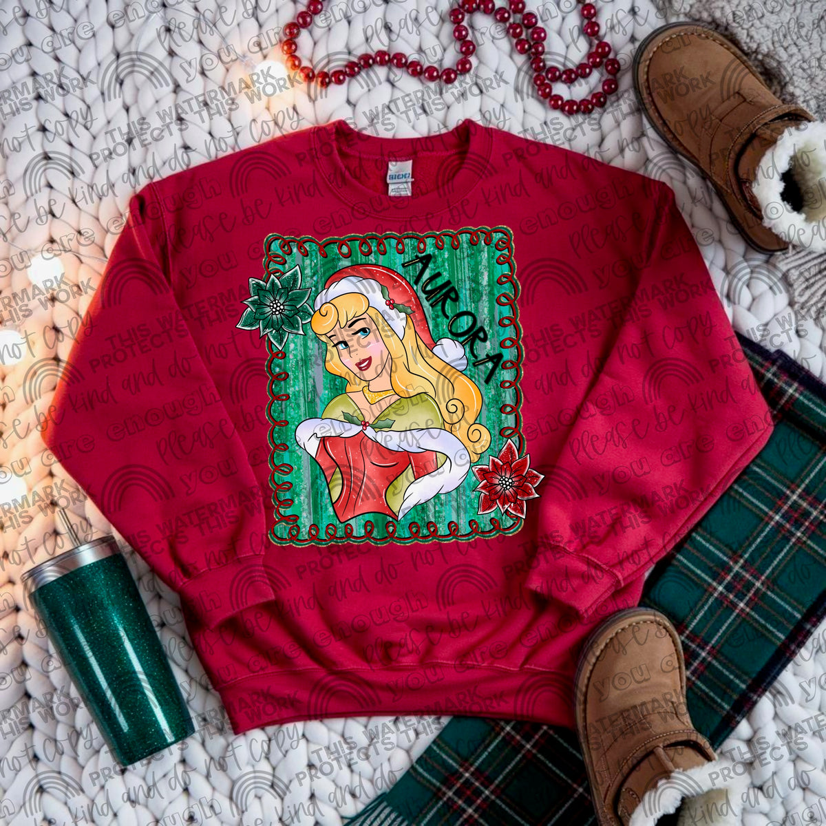 Aur green squiggly frame Santa hat DTF transfer