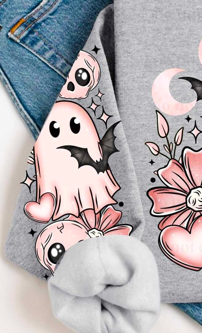 Pink Halloween ghost sleeve (CSC) 65731 DTF transfer