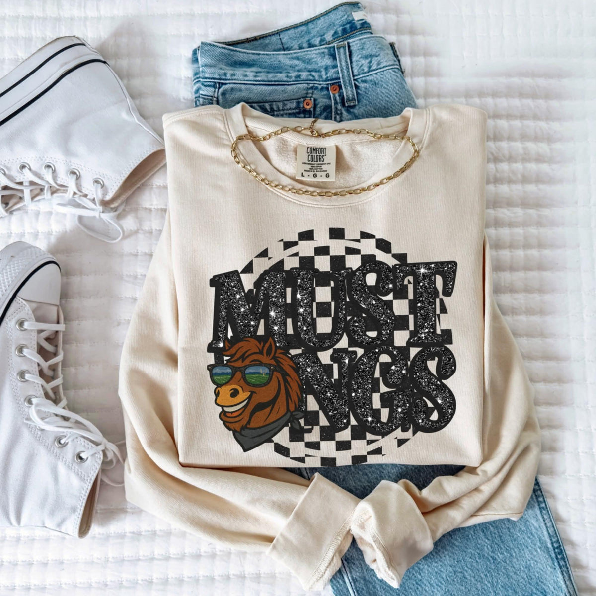 Mustangs Mascot Black Glitter Font GROVE 111230 DTF transfer