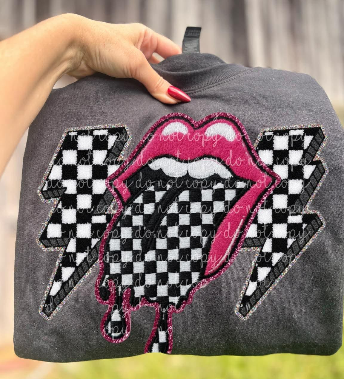 Checker lightning bolt and tongue (MMD) DTF Transfer