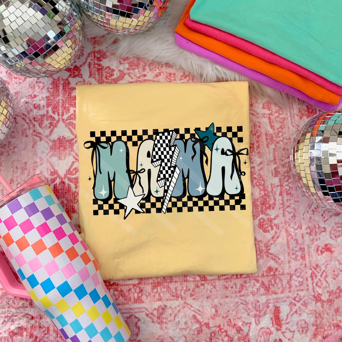 Mama blue with lightning bolt and bows (scarlow) 114304 DTF transfer