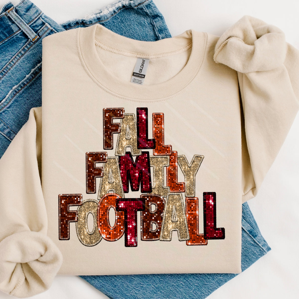 Fall Family Football STACKED faux sequins 111830 DTF transfer