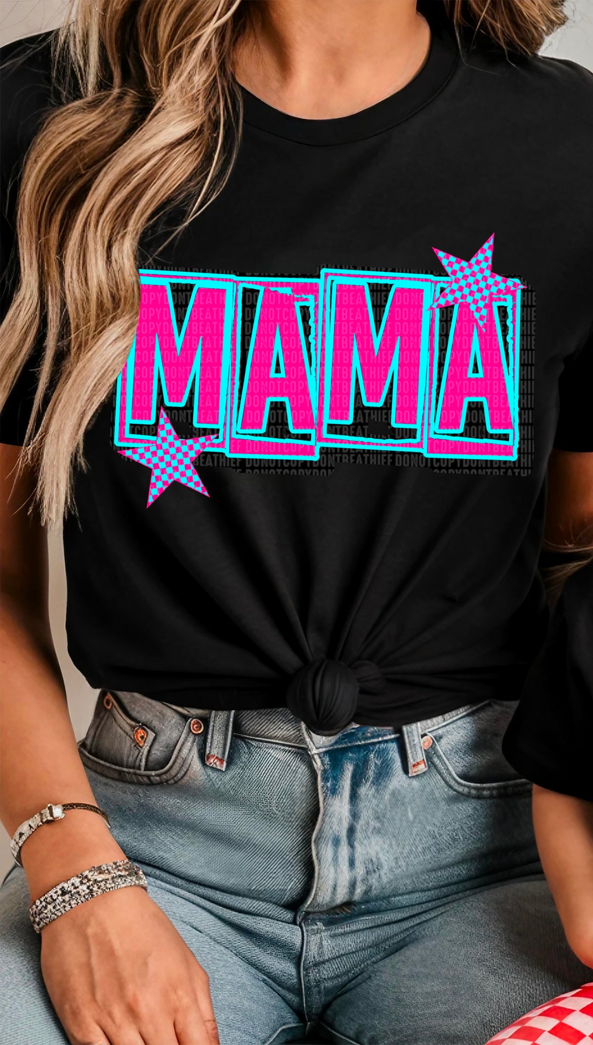Mama pink and blue 90414 DTF transfer