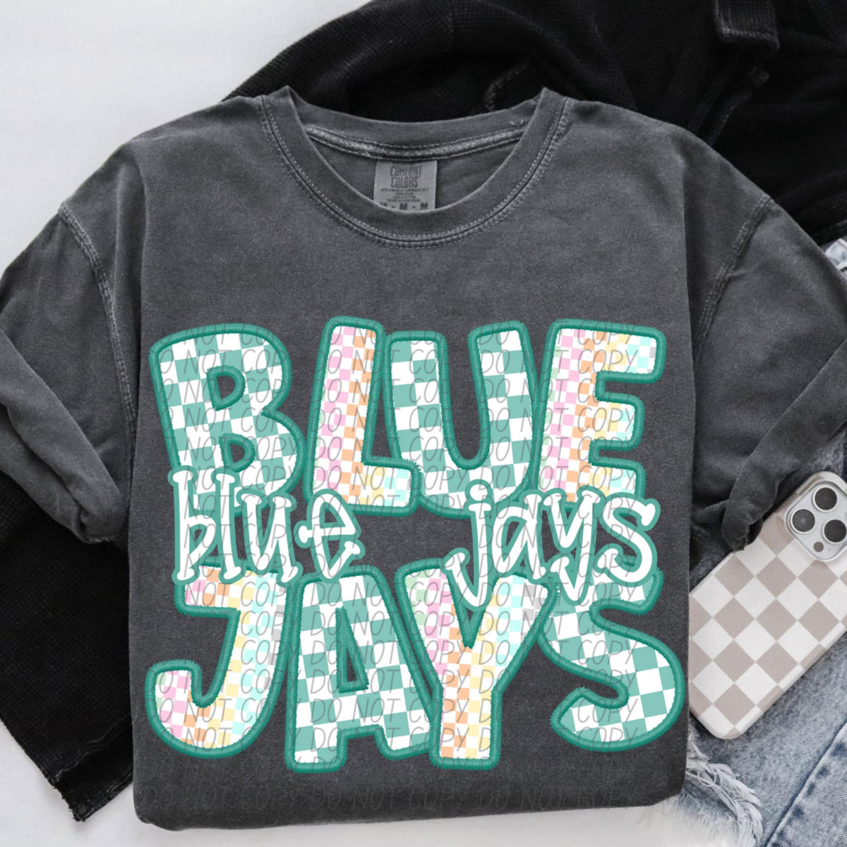 Blue jays blue and colorful checkered (CITY) 85489 DTF transfer