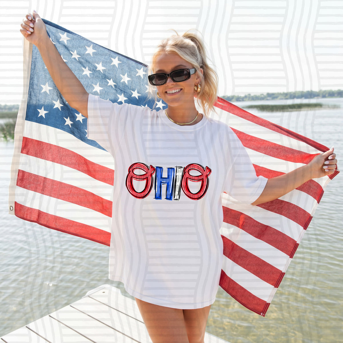 ohio patriotic rwb states messy (caplinger) DTF Transfer