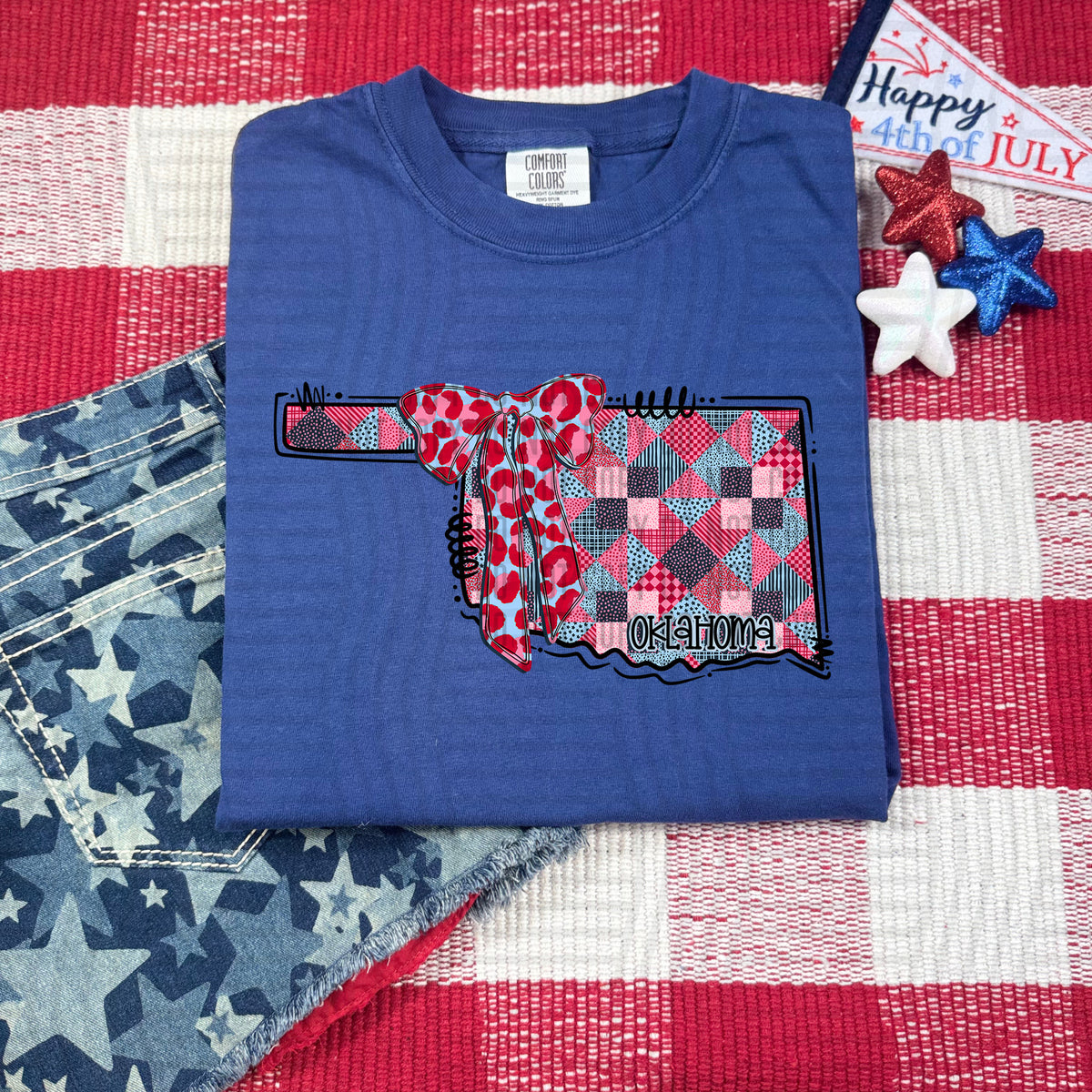 Oklahoma RWB faux patchwork (Caplinger) dtf transfer