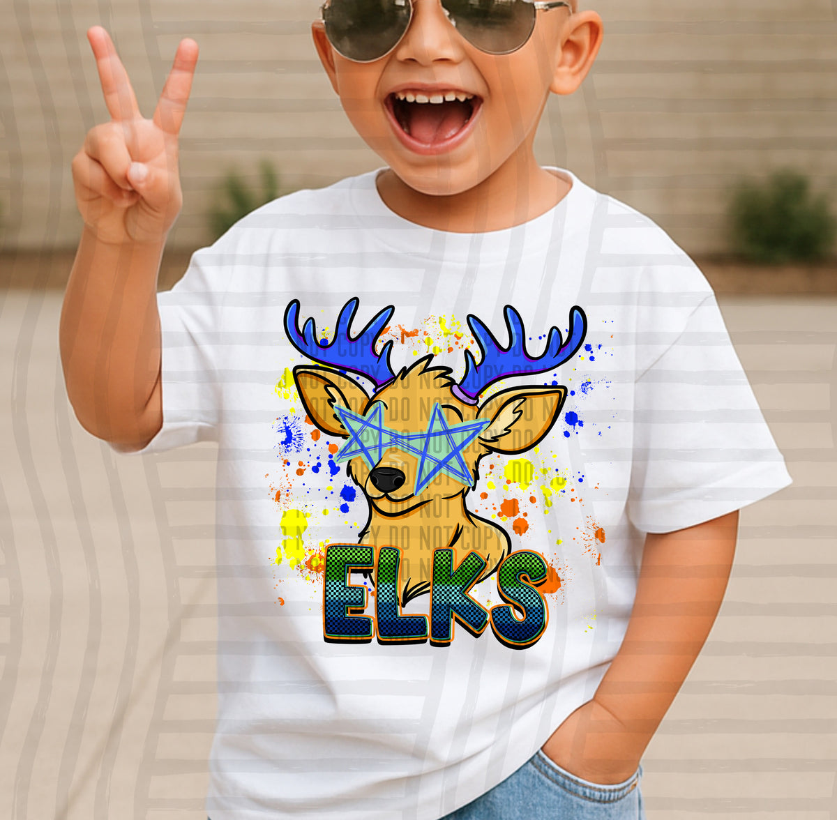 elks paint splatter boy blue green and yellow (Caplinger) DTF Transfer