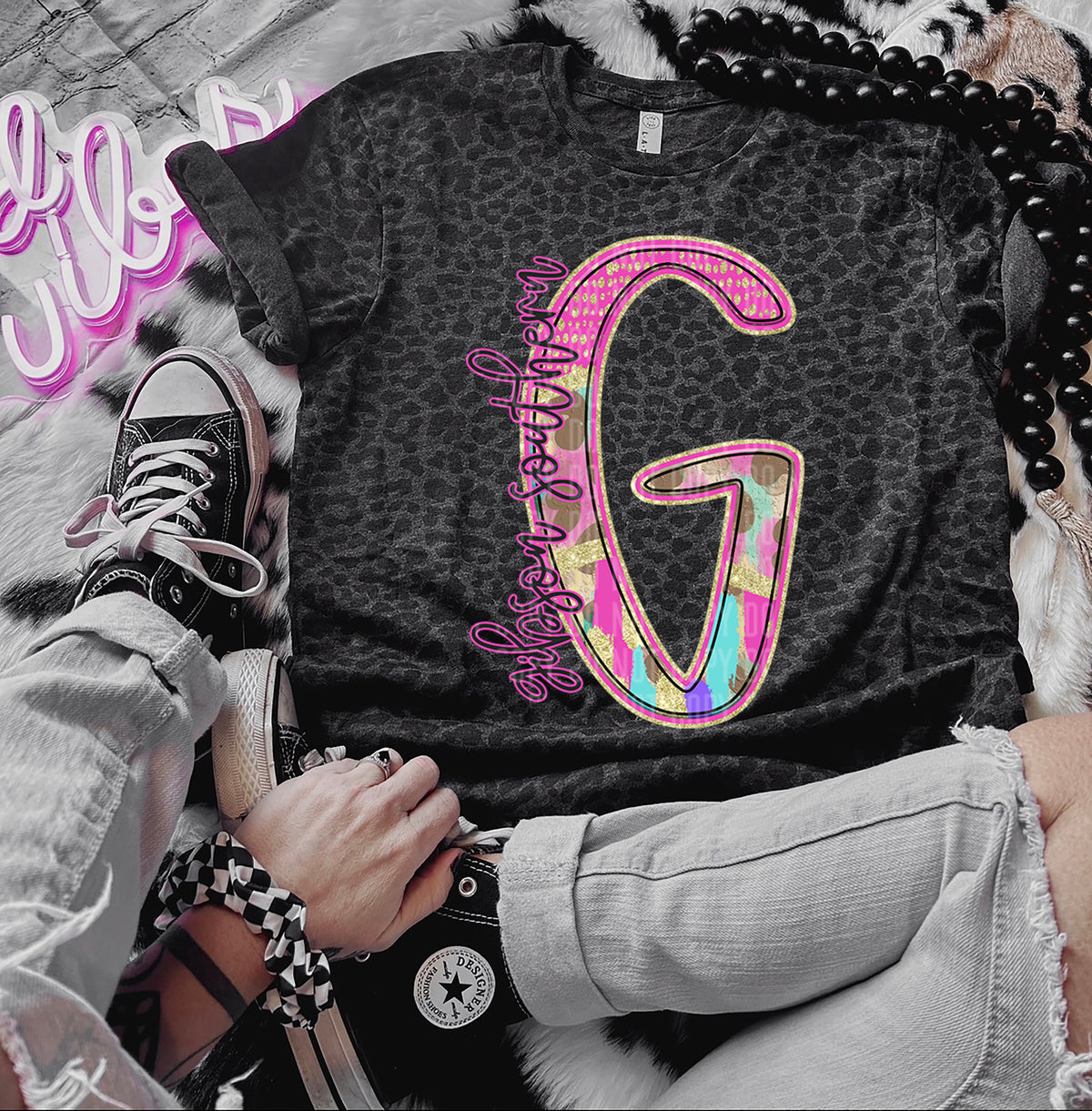 Rainbow Leopard Gibson Southern (Caplinger) DTF transfer