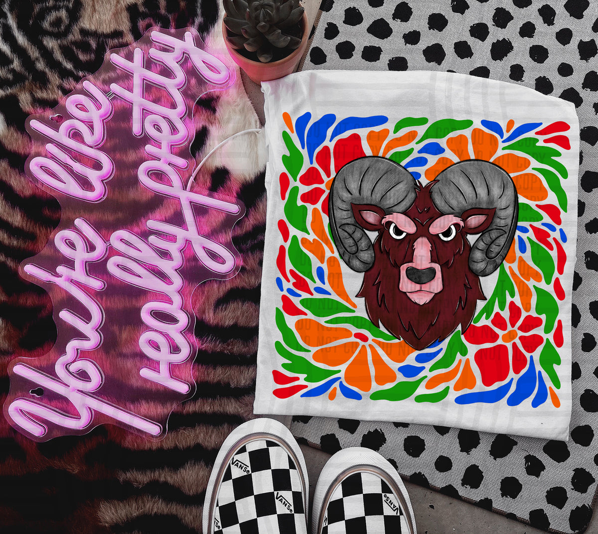 Maroon Ram Retro Floral (Caplinger) 101148 DTF transfer