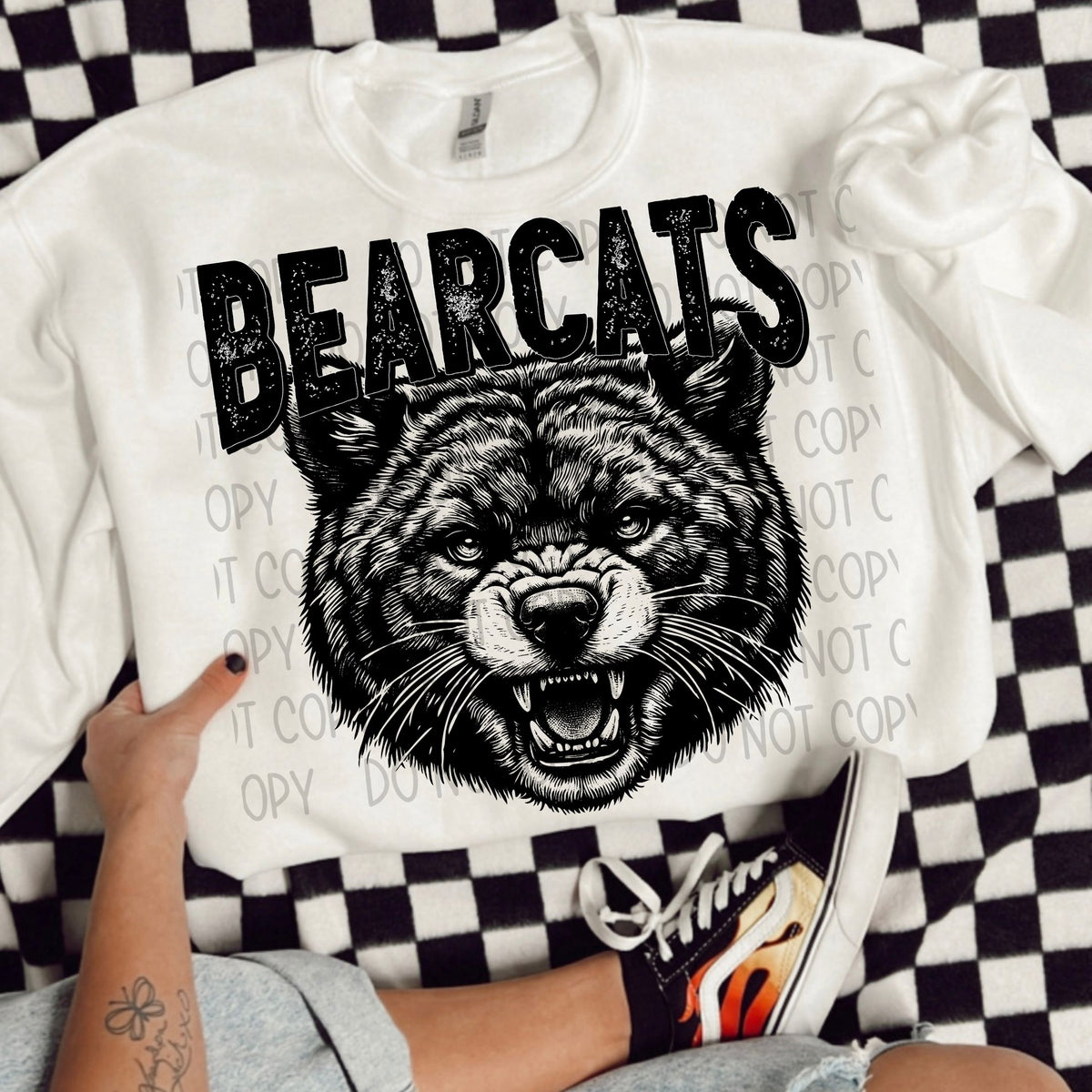 Bearcats black/white outline DTF transfer