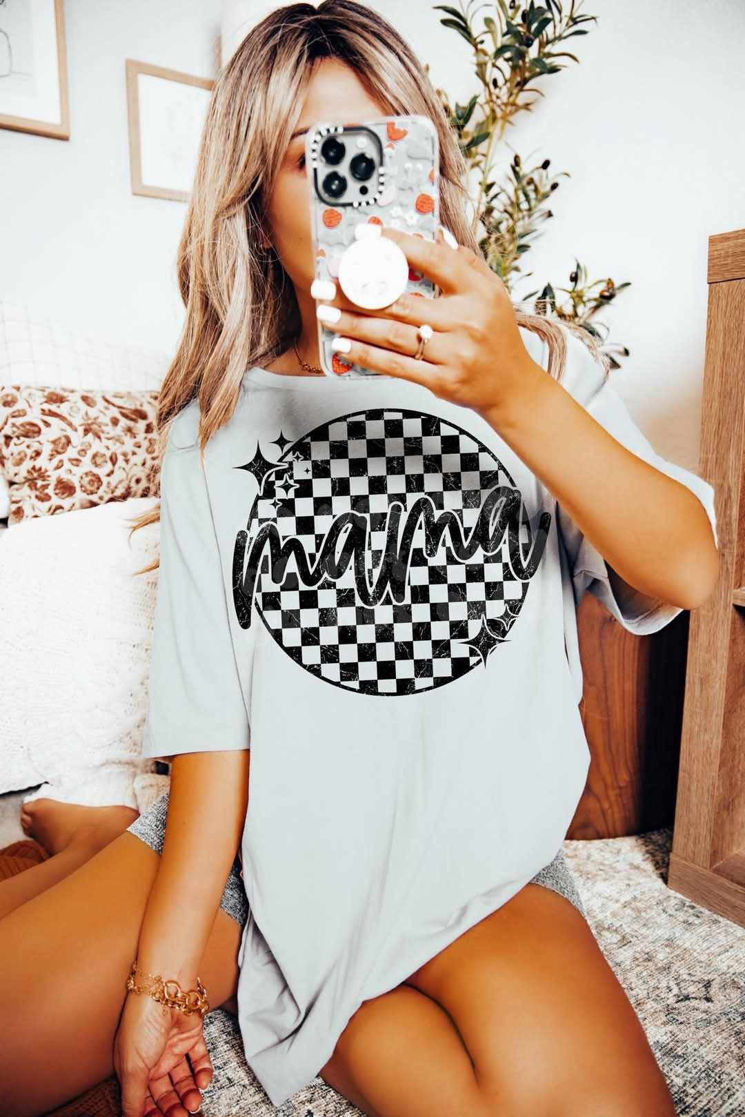 Mama circle checkered black (LYTTLE) 75467 DTF transfer