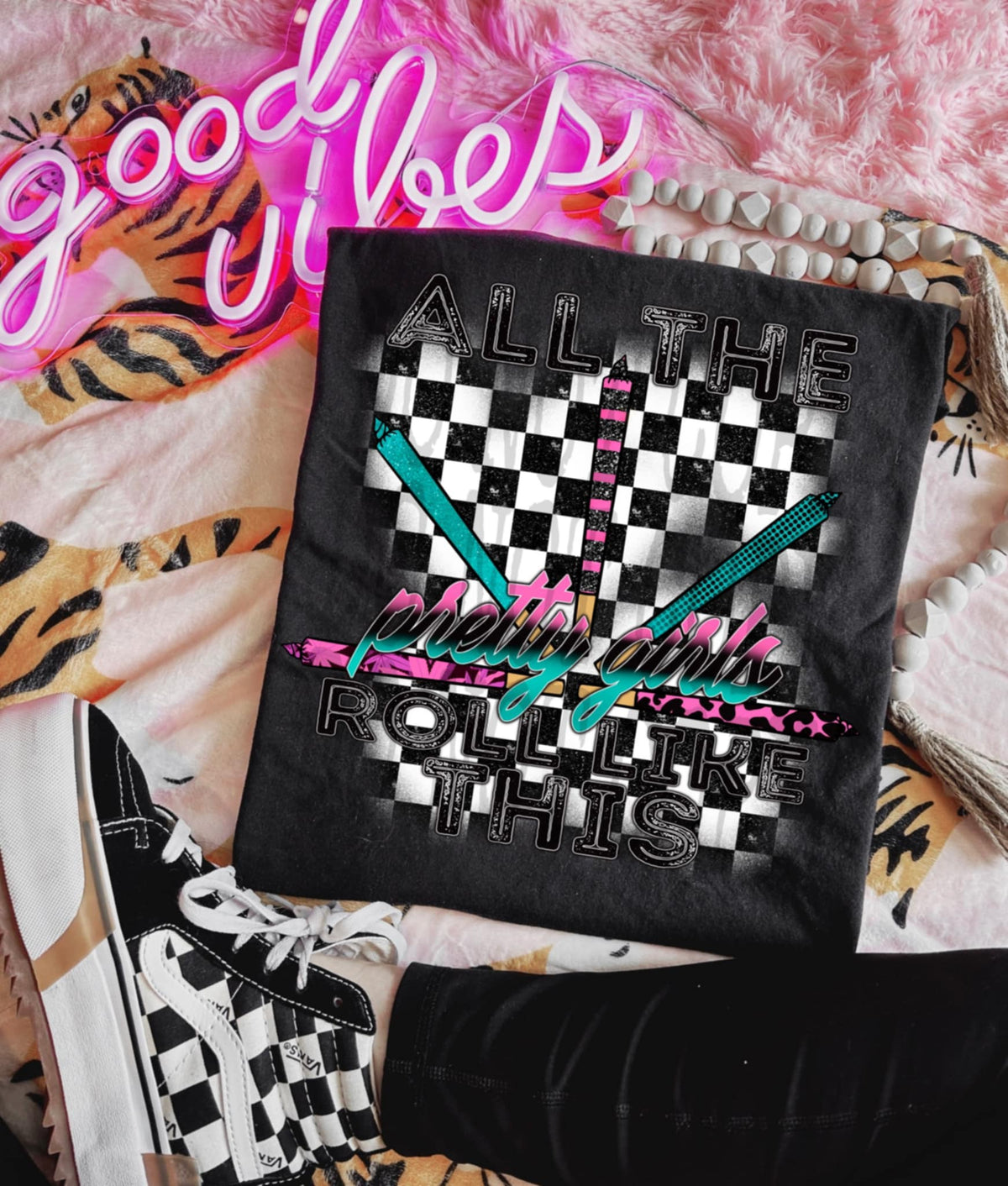 All the pretty girls checkered background (DD) 87355 DTF transfer