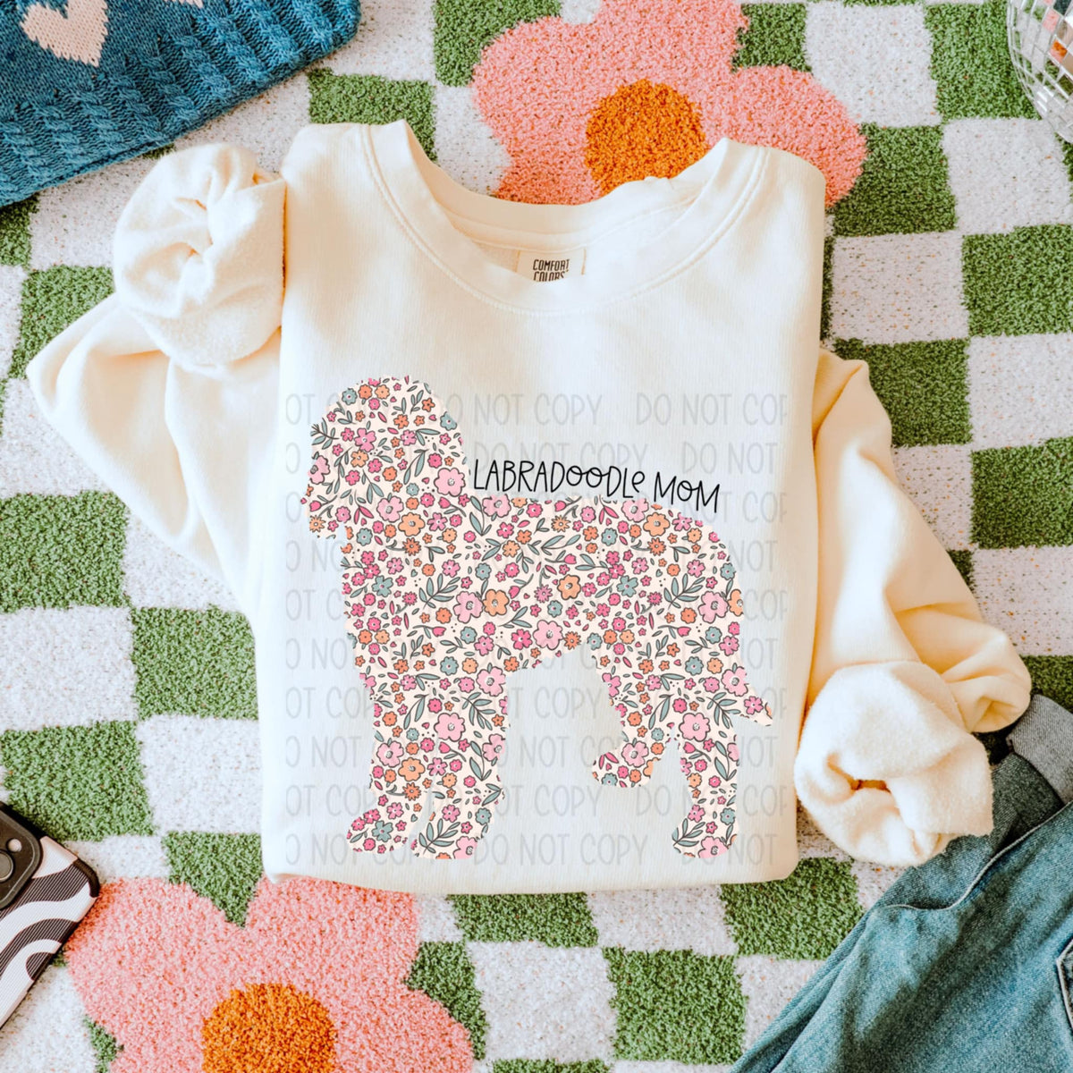 Labradoodle mom floral puppy (SWD) 87812 DTF transfer