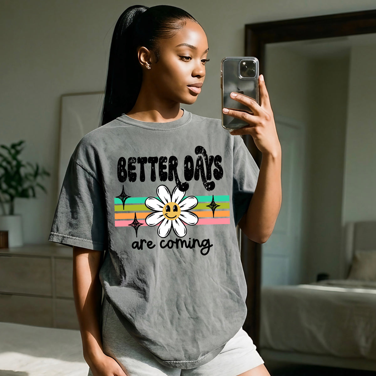 Better days happy flower (black) (CSC) DTF Transfer