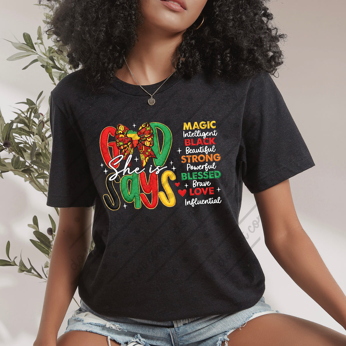 God says she is with white words DTF Transfer