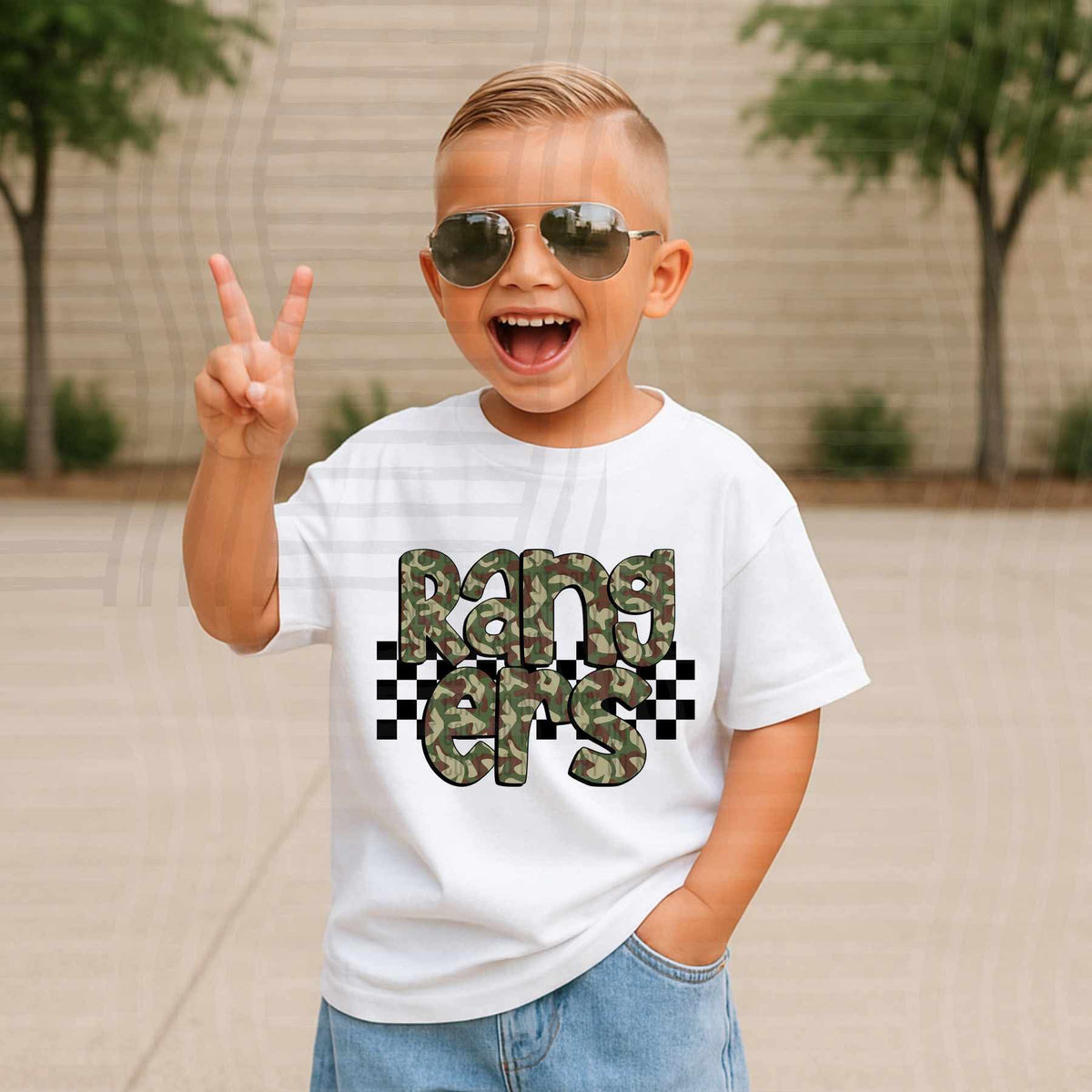 Rangers Camo checkered mascots (Caplinger) DTF transfer