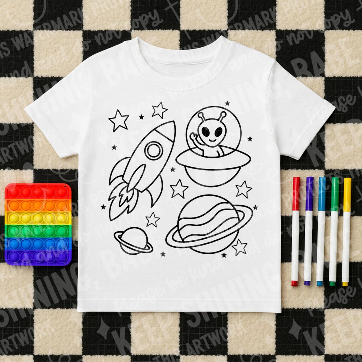 Space Alien and rocket BLACK 111576 DTF transfer