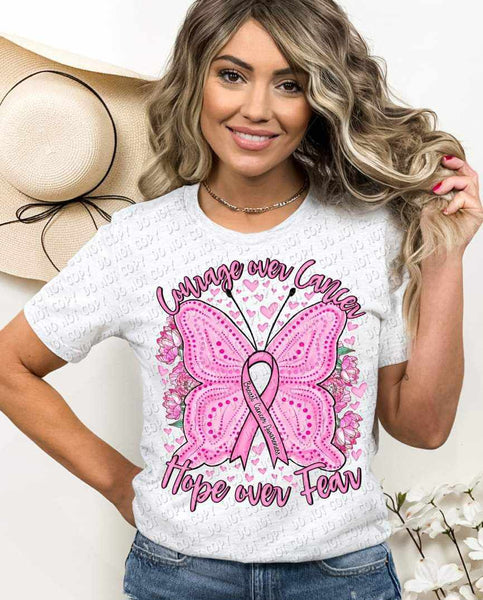 Courage over cancer hope over fear pink butterfly with ribbon 9230 DTF TRANSFER