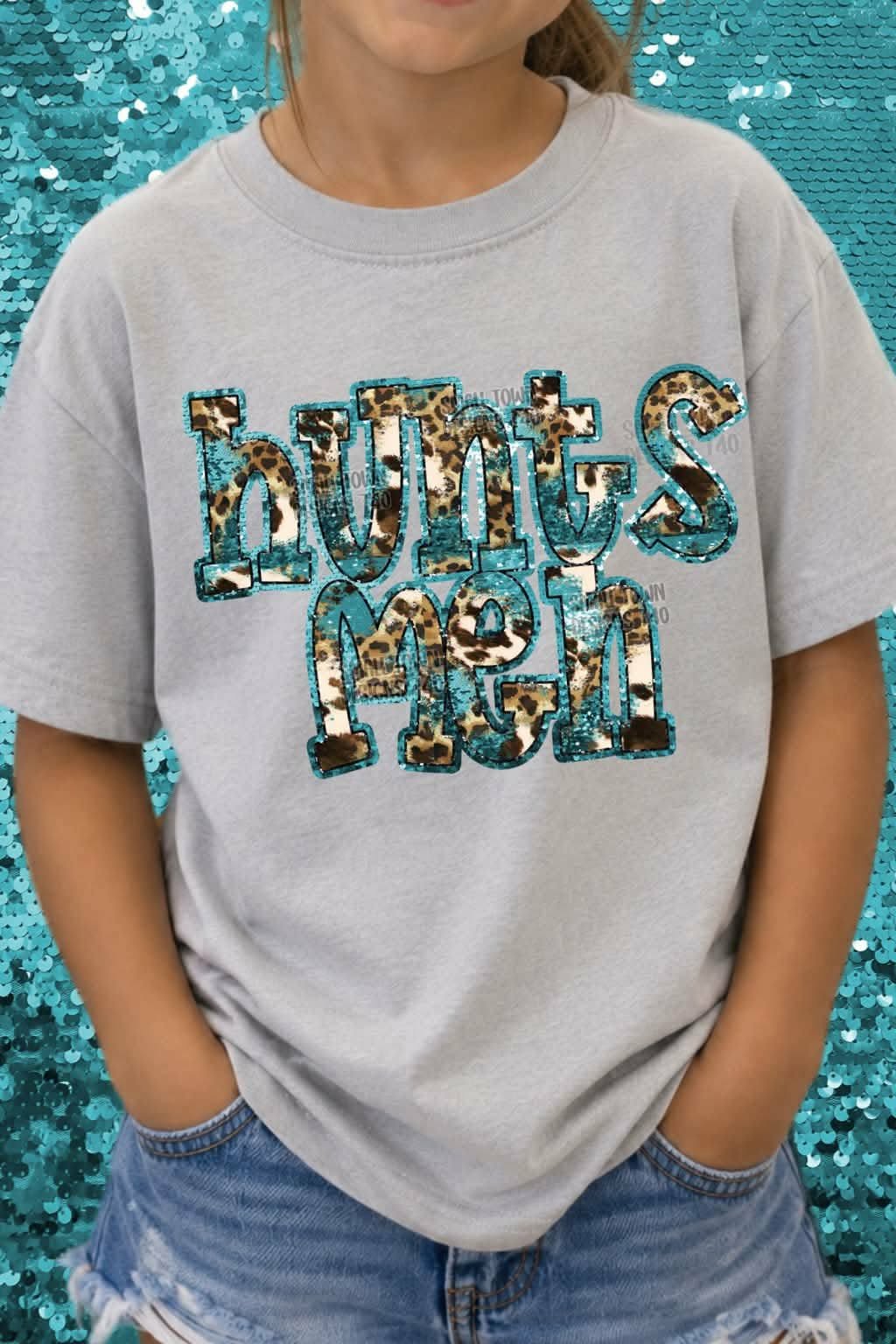 Huntsmen animal print blue sequin outline (STD) DTF transfer