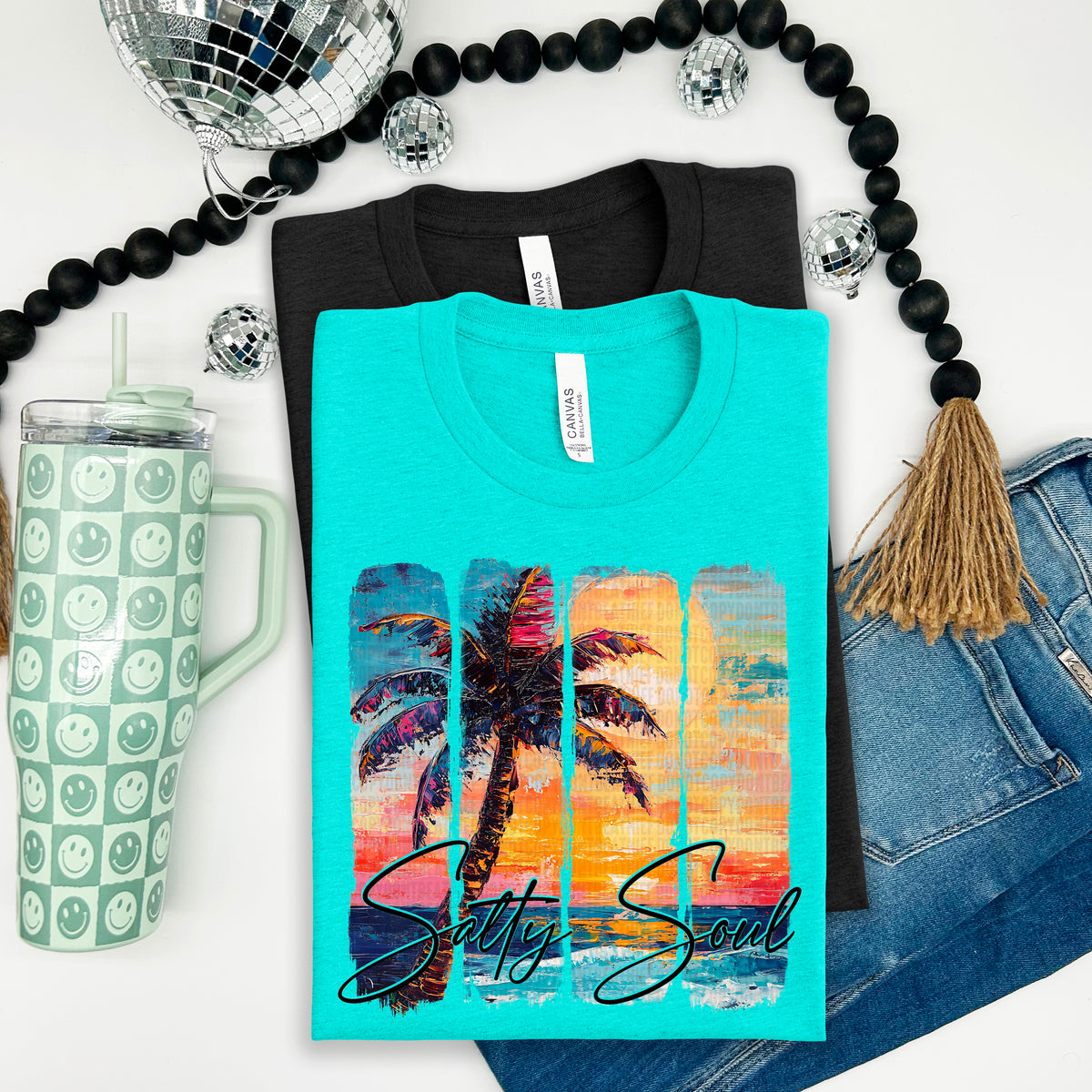 Salty soul brushstrokes black font 100116 DTF transfer