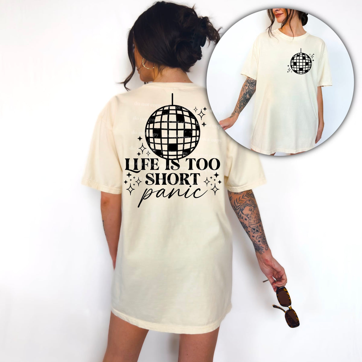 Life is too short to panic BLACK BACK ONLY (CSC) 60654 DTF transfer