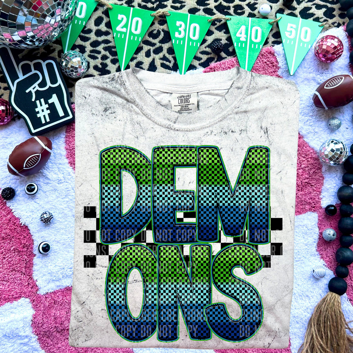 Demons Blue and Green Checkered (Caplinger) DTF transfer