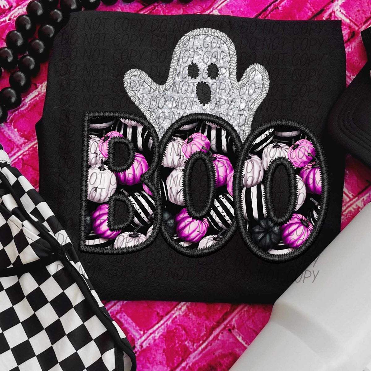 Boo black outline pink pumpkins GHOST (CITY) 55918 DTF transfer