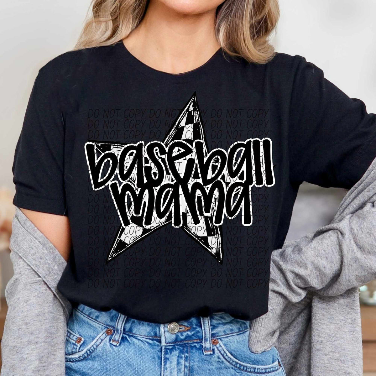Baseball mama star bold black font (CITY) 84970 DTF transfer