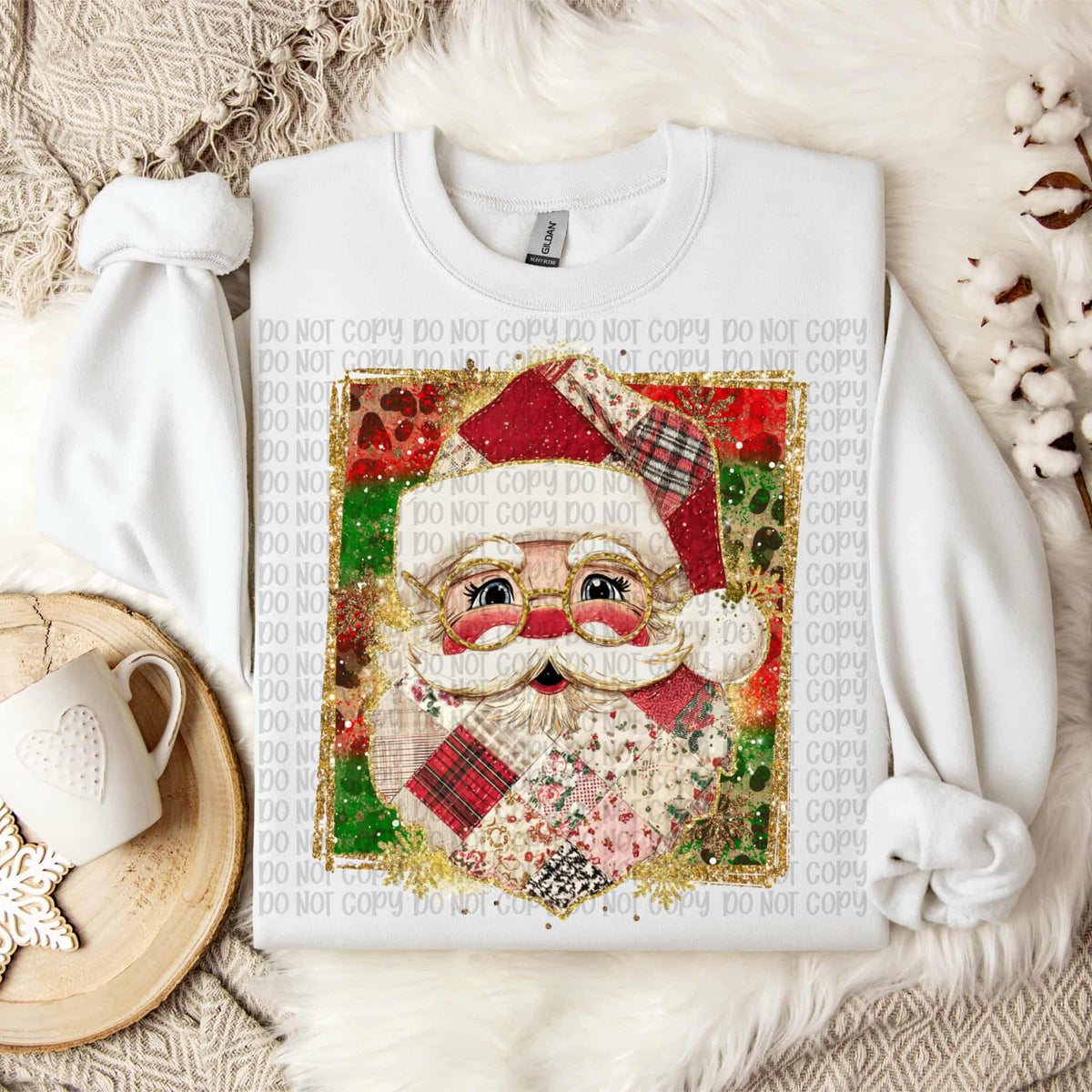 Santa patchwork gold frame (VP) DTF Transfer