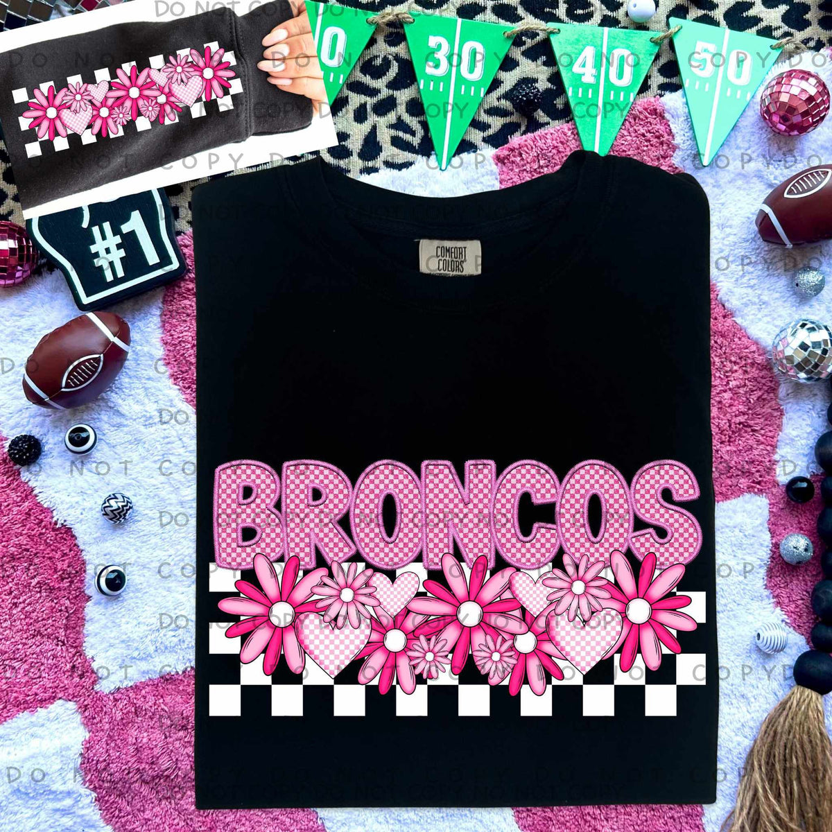 Broncos pink checkered (caplinger) 77863 DTF transfer