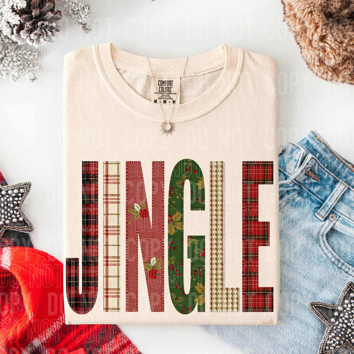 Jingle faux fabric patchwork (SBB) DTF Transfer