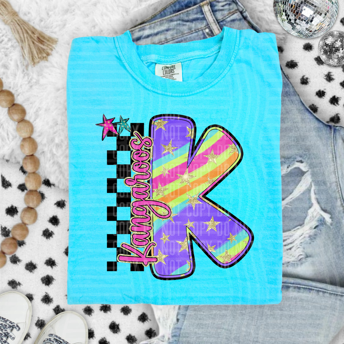 Kangaroos Colorful Retro Rainbow Letter K With Stars And Checker 108121 DTF transfer