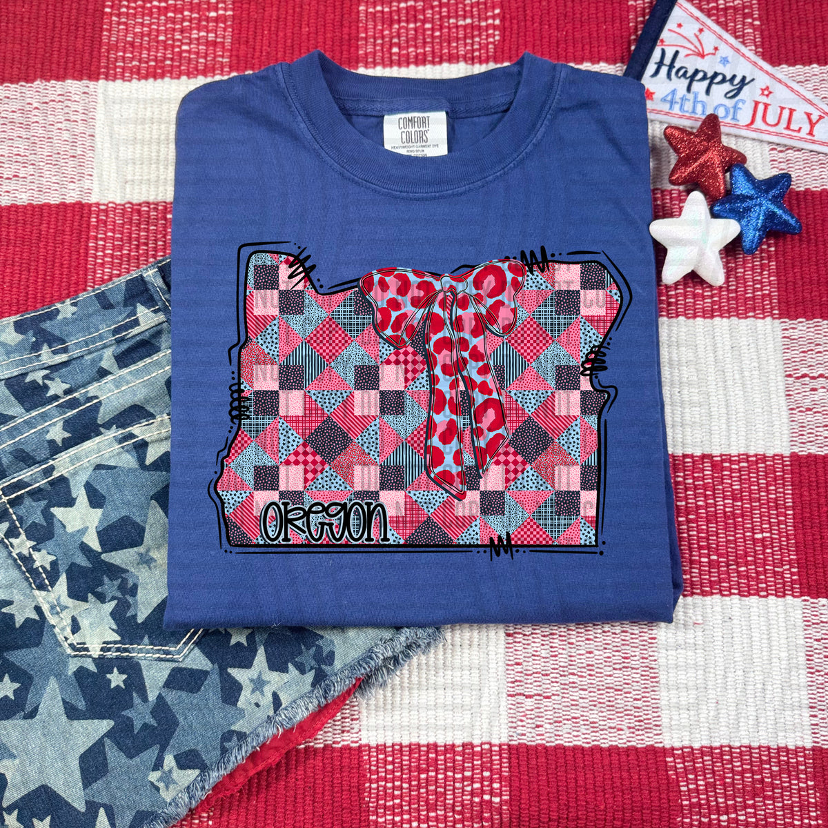 Oregon RWB faux patchwork (Caplinger) dtf transfer
