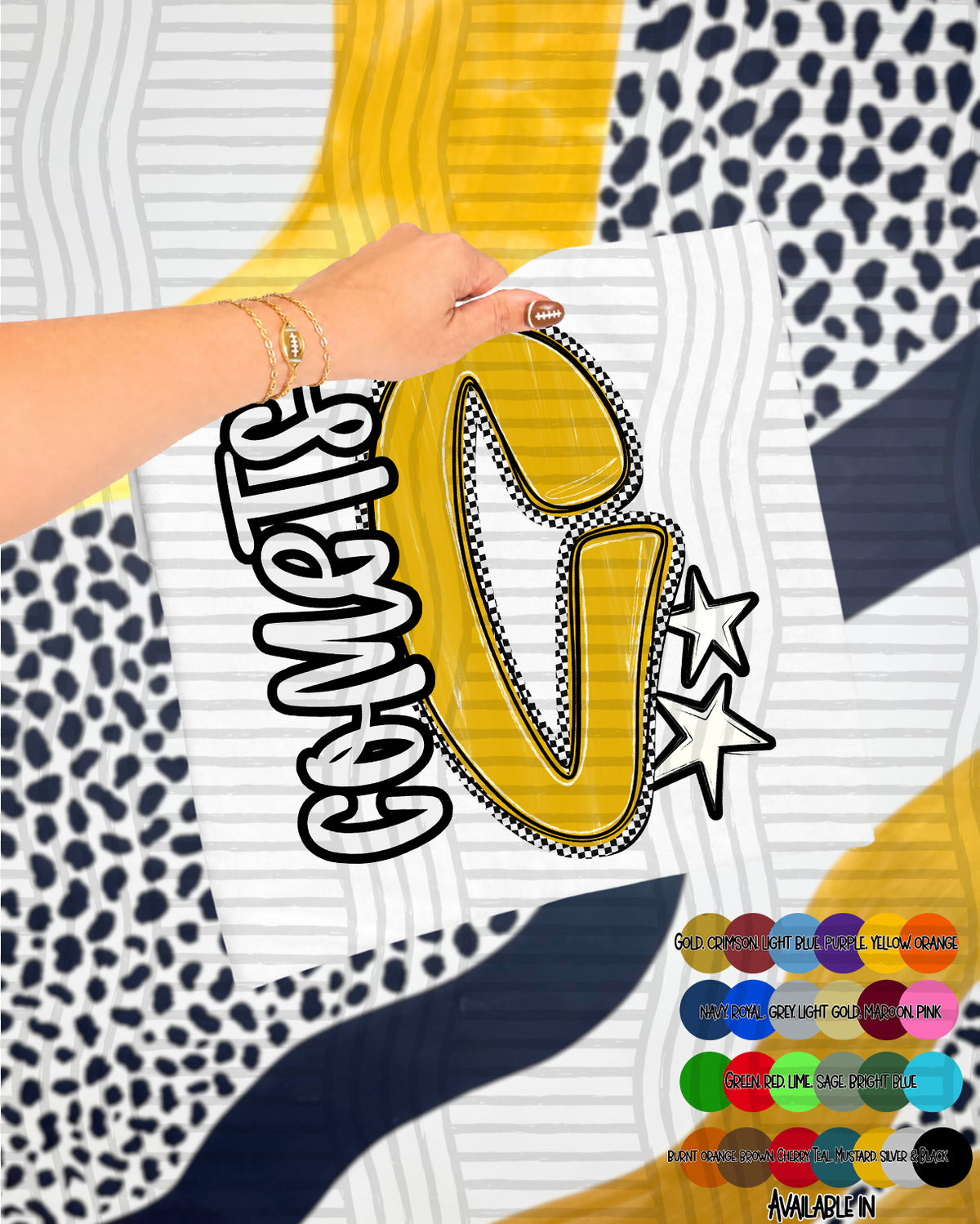 Comets Checker Crush Yellow (Caplinger) DTF transfer