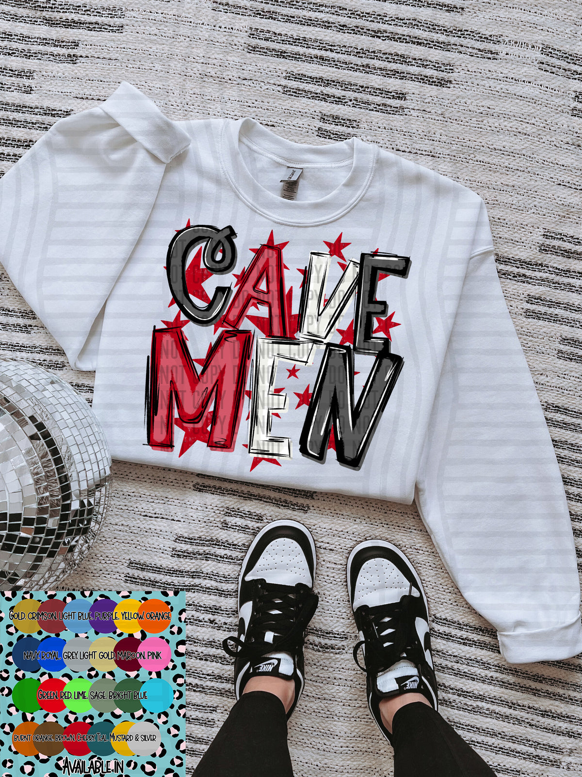 cave men black white and red with red stars (Caplinger) DTF Transfer