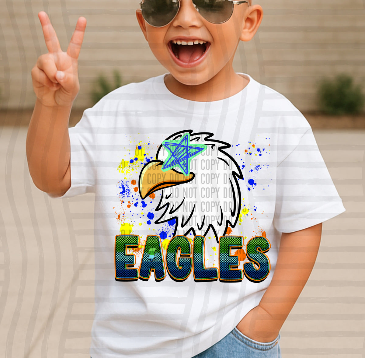 eagles paint splatter boy blue green and yellow (Caplinger) DTF Transfer