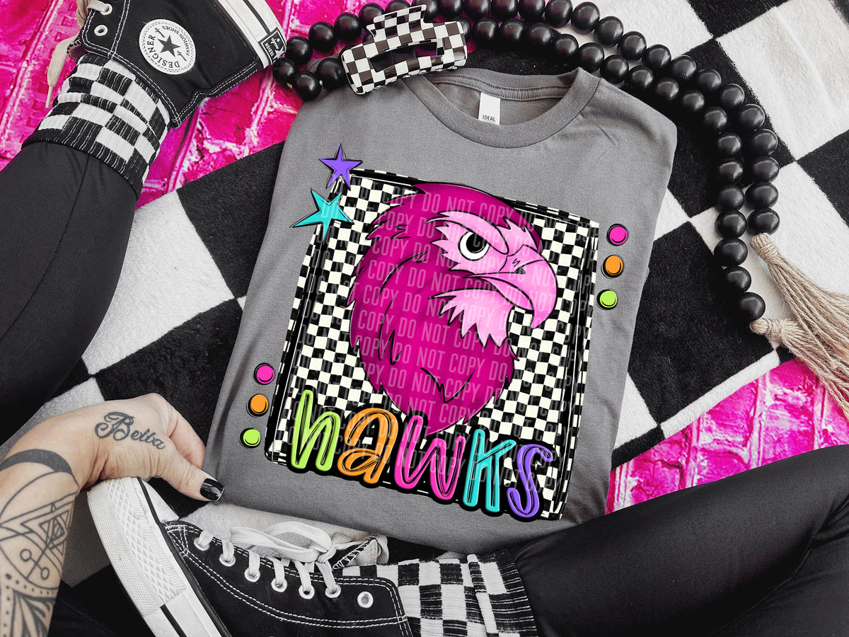 Checkered Preppy Bright Hawks Pink (Caplinger) DTF transfer