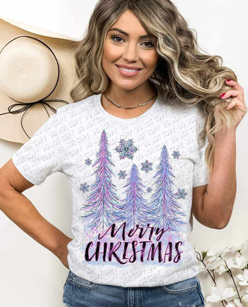 Merry Christmas pink and blue trees with snowflakes 9229 DTF TRANSFER
