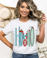 Ho ho ho (blue, red, green font with hat scarf and earmuffs) 9224 DTF TRANSFER