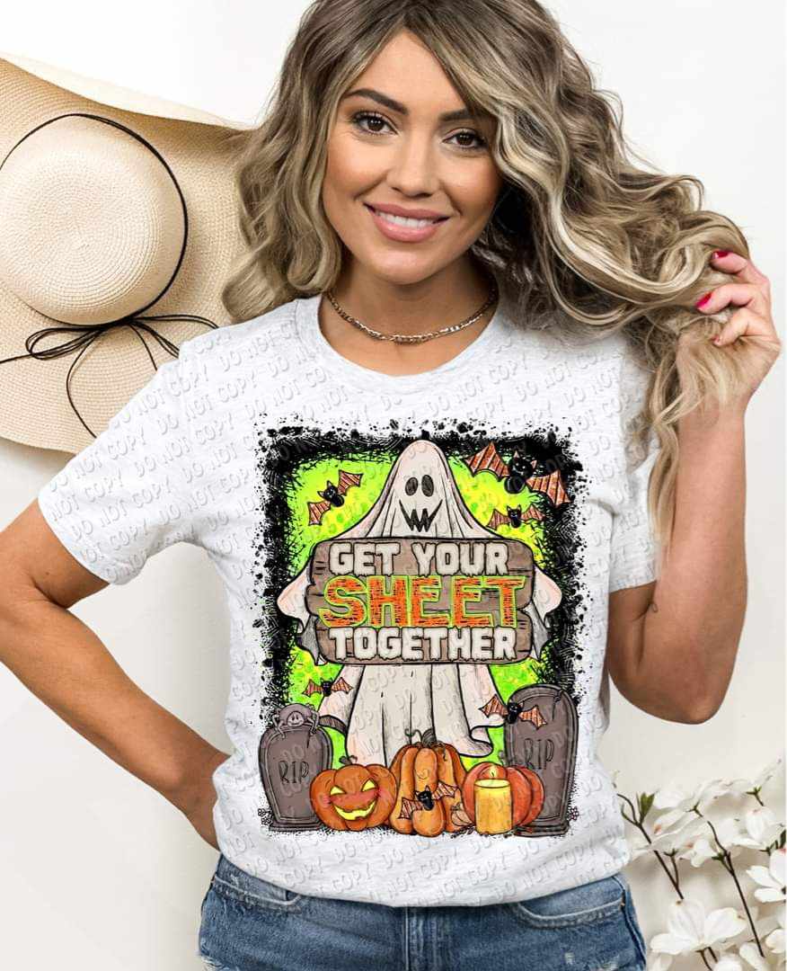 Get your sheet together (ghost with green background gravestone pumpki ...