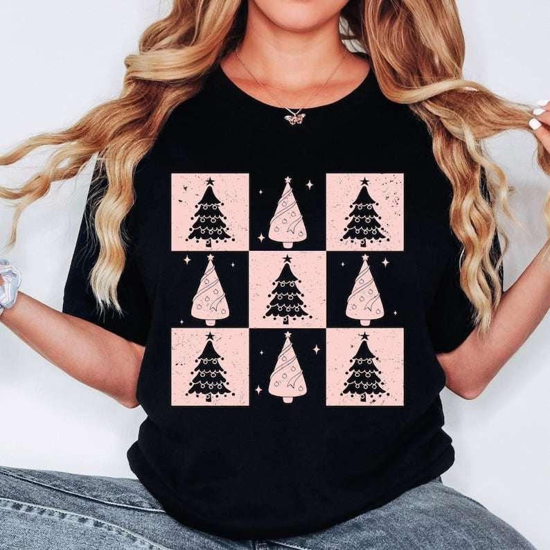 Tree collage pink checkered blocks 67934 DTF transfer