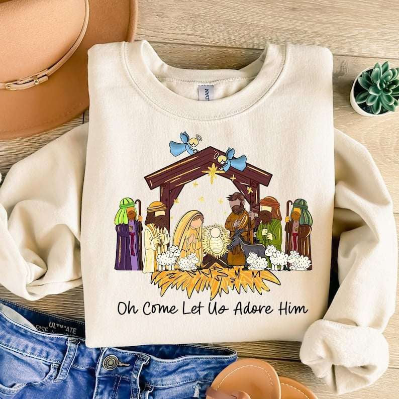Oh come let us adore him nativity scene 67906 DTF transfer
