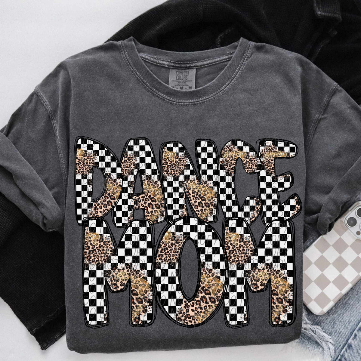 Dance mom leopard and checkered font city DTF transfers